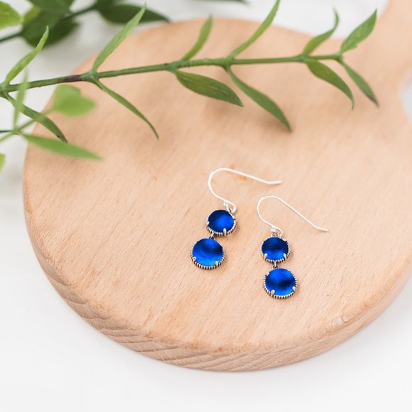 Recycled Vintage 1960's Cobalt Skin Cream Jar Sterling Silver Double Take Earrin - Picture 2 of 5